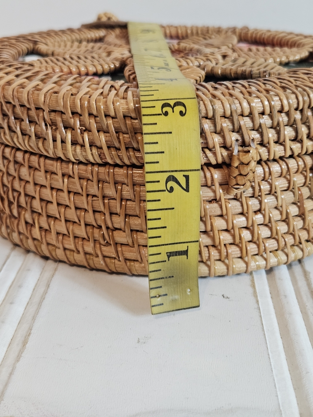 Round Rattan Woven Crossbody Bag Bali Boho Canteen Straw Floral - Picture 10 of 12
